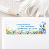 抽象芸術ブルーとイエローフラワーズ差出人住所ラ ラベル (インサイチュ)