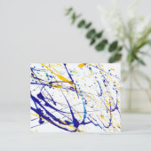 抽象芸術ブルーとイエロー絵を描(ばちゃばちゃ)跳ねる ポストカード (スタンド正面)