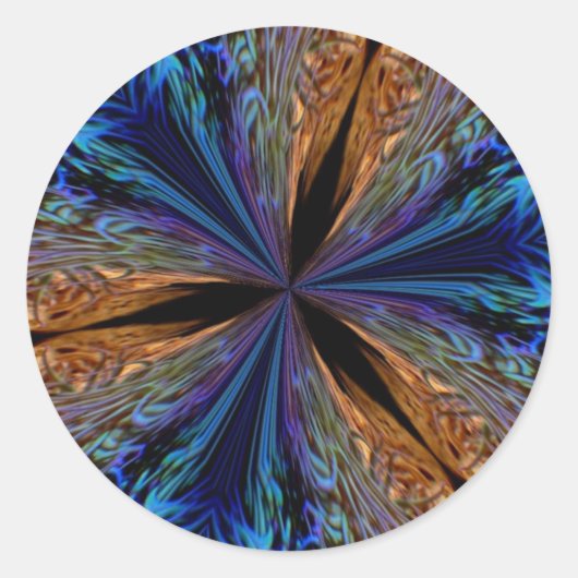 抽象芸術ブルーとオレンジのフラクタルパターンデザイン ラウンドシール (正面)
