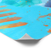抽象芸術ブルーとオレンジの水彩画のポスタープリント ポスター (角)