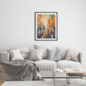 抽象芸術ブルーとオレンジの街並み建築 ポスター