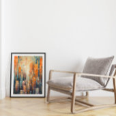 抽象芸術ブルーとオレンジの街並み建築 ポスター