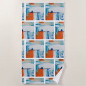 抽象芸術ブルーとオレンジモダンアート ビーチタオル (正面)