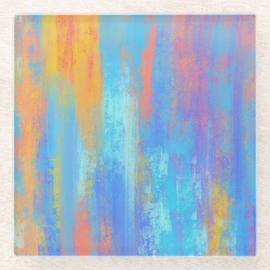 抽象芸術ブルーとオレンジ ガラスコースター (正面)