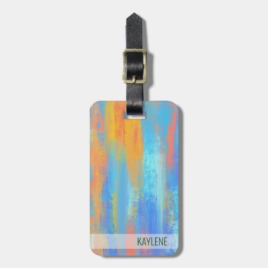 抽象芸術ブルーとオレンジ ラゲッジタグ (正面縦)