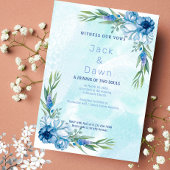 抽象芸術ブルーとグリーンのフローラ結婚式招待状 招待状