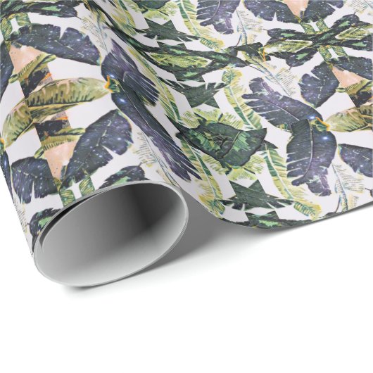 抽象芸術ブルーとグリーン葉の工芸品又はギフト ラッピングペーパー (ロールコーナー)