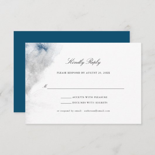 抽象芸術ブルーとグレーの水彩冬の結婚式 出欠カード (正面/裏面)