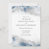 抽象芸術ブルーとグレーの水彩冬の結婚式 招待状 (正面)