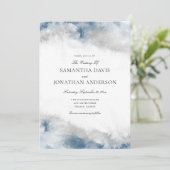 抽象芸術ブルーとグレーの水彩冬の結婚式 招待状 (スタンド正面)