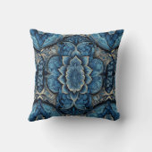 抽象芸術ブルーとシルバーのフローラ クッション (裏面)