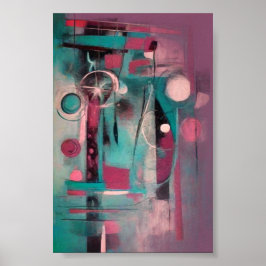 抽象芸術ブルーとティール(緑がかった色)アモダンート ポスター