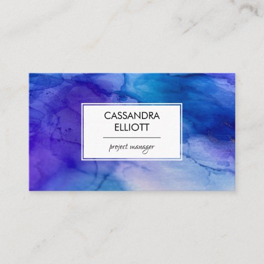 抽象芸術ブルーとパープルのアルコールインクの液体芸術 名刺 (正面)