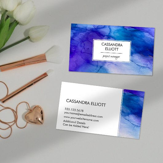 抽象芸術ブルーとパープルのアルコールインクの液体芸術 名刺