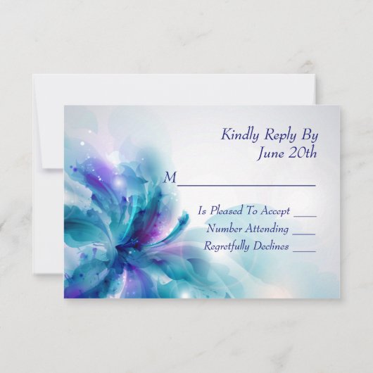 抽象芸術ブルーとパープルのフローラデザインRSVPカード 出欠カード (裏面)