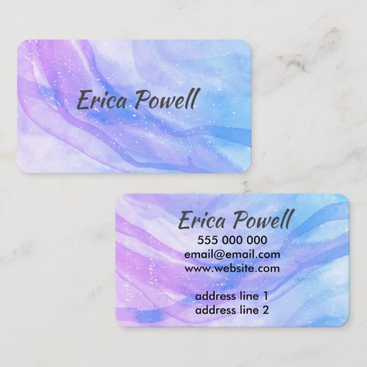 抽象芸術ブルーとパープルの水彩デザイン 名刺 (正面/裏面)