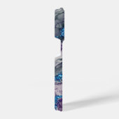 抽象芸術ブルーとパープルアルコールインクの輝き iPhoneケース (右側面)