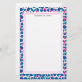 抽象芸術ブルーとピンクのドットパターン 便箋 (正面/裏面)