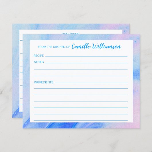 抽象芸術ブルーとピンクのパーソナライズされたレシピカード (正面/裏面)