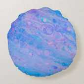 抽象芸術ブルーとピンクの泡立つマーメイド海 ラウンドクッション (裏面)