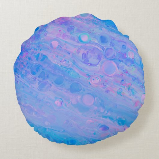 抽象芸術ブルーとピンクの泡立つマーメイド海 ラウンドクッション (裏面)