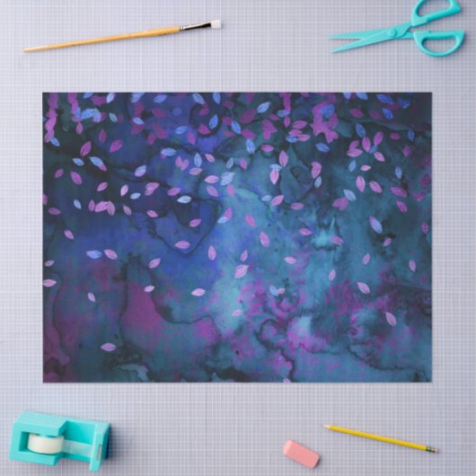 抽象芸術ブルーとピンクの渦巻き旋回と葉デコページ 薄葉紙 (クラフト)