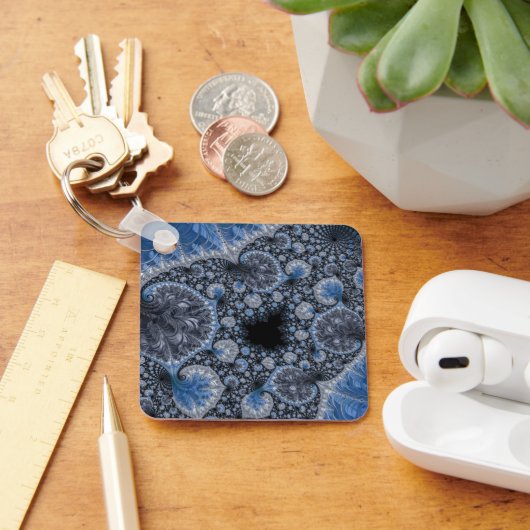 抽象芸術ブルーとブラックの複雑なフラクタル キーホルダー (デスク)