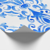 抽象芸術ブルーとホワイトの手で引いたタイルをシームレスに ラッピングペーパー (角)