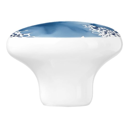 抽象芸術ブルーとホワイトウォーターのカラーデザイン セラミックノブ (側面)