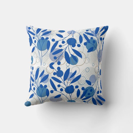 抽象芸術ブルーと白の熱帯フローラ クッション (裏面)