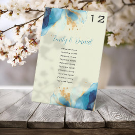 抽象芸術ブルーと金ゴールドの結婚水彩番号 台座サイン