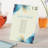 抽象芸術ブルーと金ゴールドの結婚水彩番号 台座サイン (インサイチュ)