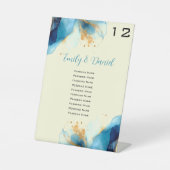 抽象芸術ブルーと金ゴールドの結婚水彩番号 台座サイン (正面)