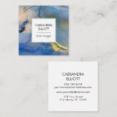 抽象芸術ブルーと金ゴールドアルコールのインク液体アート スクエア名刺 (正面/裏面)