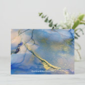 抽象芸術ブルーと金ゴールドアルコールインク液芸術 サンキューカード (スタンド正面)