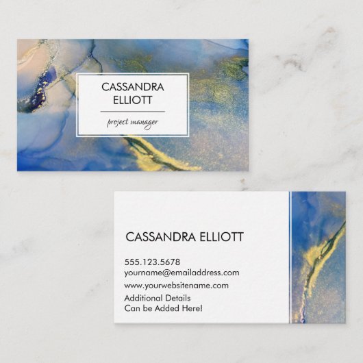 抽象芸術ブルーと金ゴールドアルコールインク液芸術 名刺 (正面/裏面)