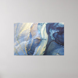 抽象芸術ブルーと金ゴールドアルコールインク キャンバスプリント