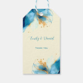 抽象芸術ブルーと金ゴールドウォーター結婚カラー ギフトタグ (裏面)