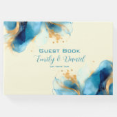 抽象芸術ブルーと金ゴールドウォーター結婚カラー ゲストブック (正面)