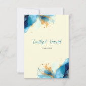 抽象芸術ブルーと金ゴールドウォーター結婚カラー サンキューカード (正面)