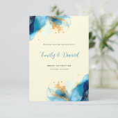 抽象芸術ブルーと金ゴールドウォーター結婚カラー セーブザデート (スタンド正面)