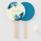 抽象芸術ブルーと金ゴールドウォーター結婚カラー ハンドファン (正面&裏面)