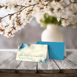 抽象芸術ブルーと金ゴールドウォーター結婚カラー プレイスカード
