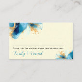 抽象芸術ブルーと金ゴールドウォーター結婚カラー プレイスカード (正面)