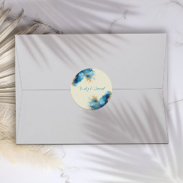 抽象芸術ブルーと金ゴールドウォーター結婚カラー ラウンドシール