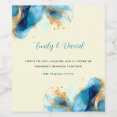 抽象芸術ブルーと金ゴールドウォーター結婚カラー ワインラベル (シングルラベル)