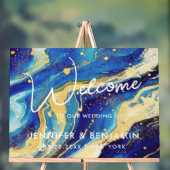 抽象芸術ブルーと金ゴールドカスタムウェディングウェルカム アクリルサイン (ニュートラル)