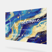 抽象芸術ブルーと金ゴールドカスタムウェディングウェルカム アクリルサイン (傾斜)