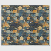 抽象芸術ブルーと金ゴールドハニカム蜂の巣 ラッピングペーパー (フラット)
