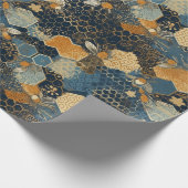 抽象芸術ブルーと金ゴールドハニカム蜂の巣 ラッピングペーパー (角)
